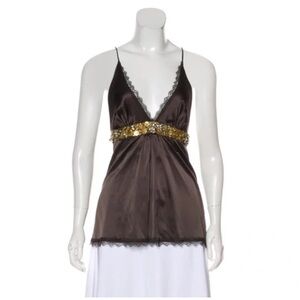 Kaufmanfranco metálico silk spaghetti strap luxury top embellishment size L